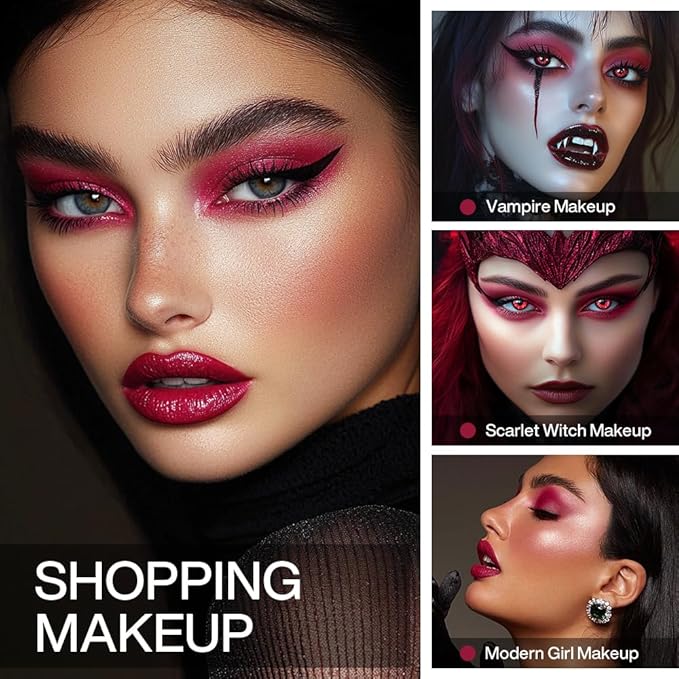 DE'LANCI Wine Red Eyeshadow Matte Single, Intense Color Claret Red Eyeshadow Palette, Pigmented Smooth Formula Dark Red Makeup for Girl and Women, for Eyes Face Body Paint Halloween SFX Gothic Makeup