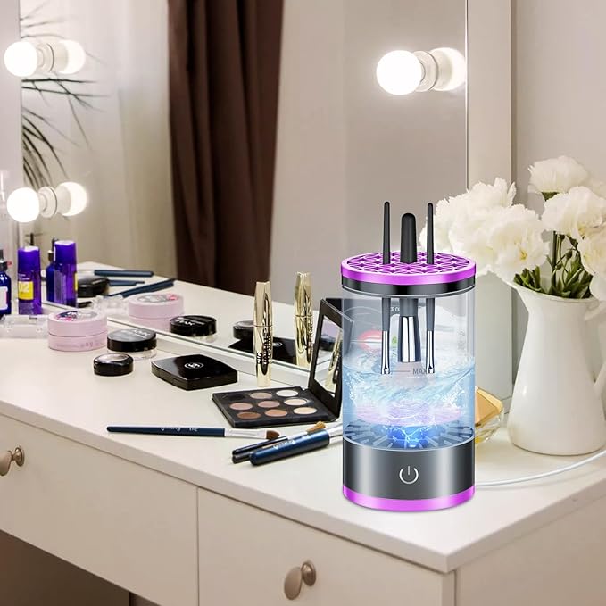 Electric Makeup Brush Cleaner, Quick Efficient Machine for Deep Cleaning All Types of Brushes, Portable Compact Design for Travel Home Use, for Makeup Lovers & Professionals - Purple