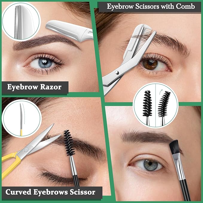 TsMADDTs Eyebrow Trimmer Kit, 8 in 1 Tweezers Set for Women with Eyebrow Trimmer Scissors, Tweezers, Razor, Brush with Travel Bag