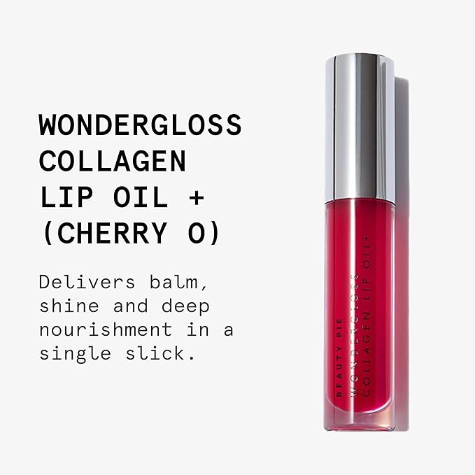 Beauty Pie Wondergloss Collagen Lip Oil + Cherryo 0.13 fl oz – Hydrating, Plumping, Non-Sticky Lip Gloss Oil with Collagen AC Micro-Vectors, Cherry & Hibiscus Oils