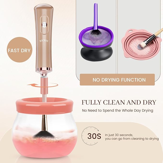 Electric Makeup Brush Cleaner and Dryer Machine - Super Fast Clean and Dry Make Up Brushes - Automatic Cosmetic Brush Spinner Washer Tools