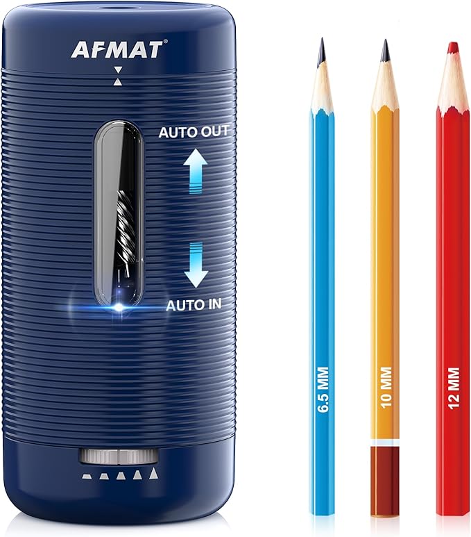 AFMAT Electric Pencil Sharpener, Fully Automatic Pencil Sharpener, Auto in & Out, Rechargeable Hands-Free Sharpeners for Jumbo & Colored Pencils (6.5-12mm), Portable for Home/Classroom/Office PSC2