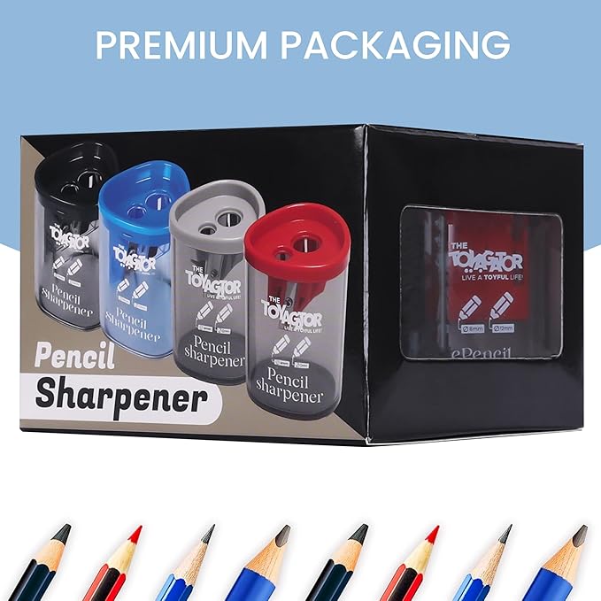 Manual Pencil Sharpener - 4 Pcs Dual Hole Pencil Sharpeners for Standard & Large Sized Pencils - Premium Quality Handheld Pencil Sharpener for Kids, Adults, Artists, Home & Office Uses