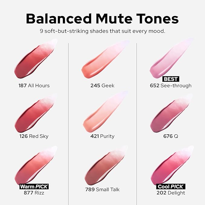 Unseen Balloon Tint, 9 Colors Set for All Skin Types. Buildable Color, Long Lasting Glossy Lip Stains, Lightweight Lip Gloss Make up (676 Q, 0.11 Ounce (Pack of 1))