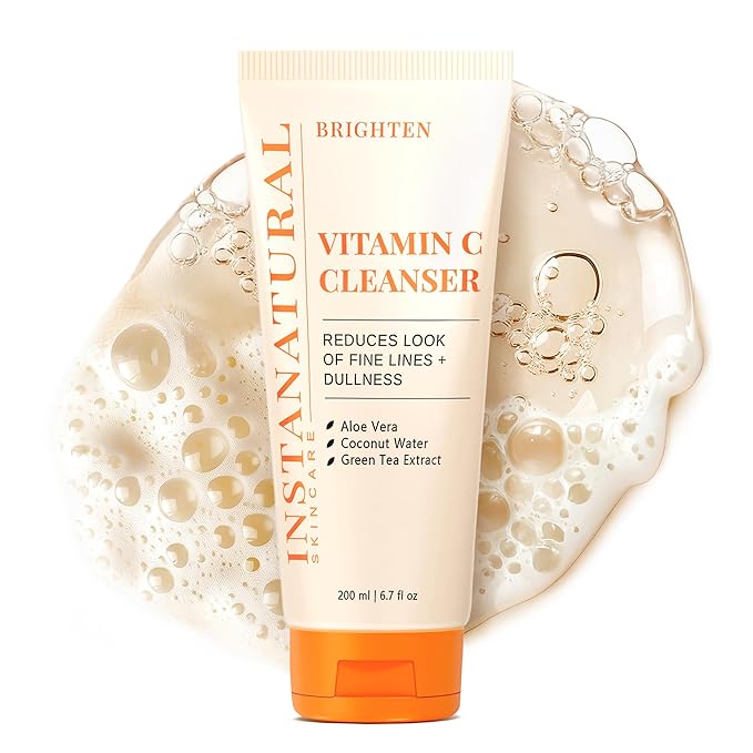 InstaNatural Vitamin C Cleanser | All Natural Face Wash, Brightens Skin, Good for Uneven Texture, USA Made with Coconut Water and Aloe Vera, 6.7 FL Oz