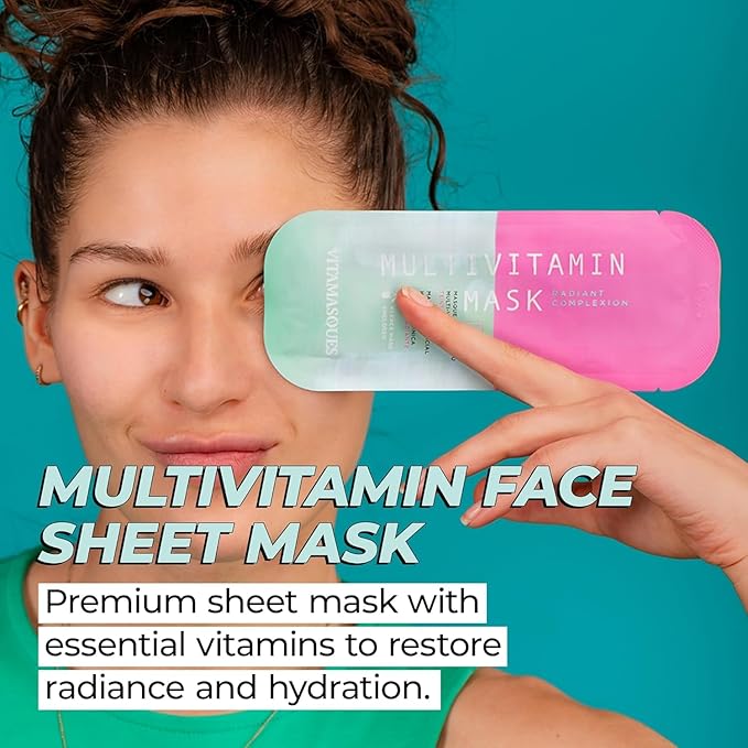 Vitamasques Multivitamin Face Mask, 8-Pack - Hydrating and Nourishing Korean Skincare for Radiant Skin, Provides Vitamins B, C & E