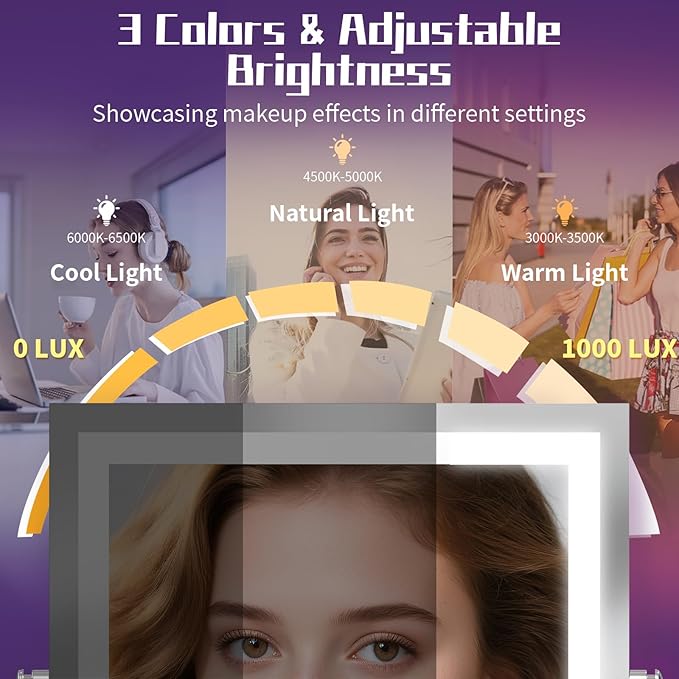 Wall Mounted Makeup Mirror with Lights 4000mAh Rechargeable Double Sided 1X/10X Magnifying Lighted Vanity Mirror with 3 Color Lights & Touch Dimmable 360° Rotation Extension Swing Arm for Bathroom