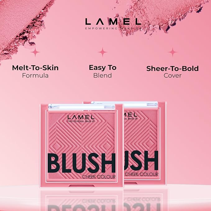 Lamel Pink Blush Cheek Color Mini - Blendable Natural Blush Powder - Enhances & Defines Shapes & Features - Contouring Powder - 4 Universal Shades - 405 (Pink Blossom) - 3.8g / 0.13 oz