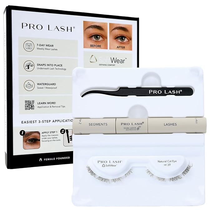 Pro Lash SoftWear Clean Girl Mini Lash Clusters Kit - Natural-Looking, Lightweight Lashes - 7-Day Cluster Eyelash Extensions - False Eyelashes Plus Adhesive and Tweezers - Cat Eye No. 39
