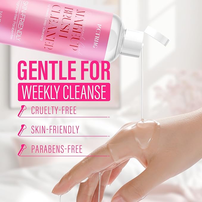 Makeup Brush Cleaner Solution, 6.8 Fl Oz Deep Cleansing Make Up Brush Cleaner Cleanser for Brushes, Sponge, Puff, Professional Makeup Brush Shampoo with Foldable Silicone Cleaner Bowl