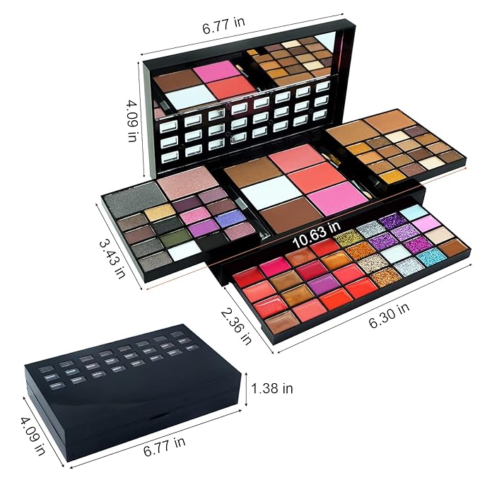 Makeup Kit For Women Full Kit - 74 colors makeup sets - 36 Eyeshadow, 28 Lip Gloss, 3 Contour Powder, 3 Brushes, 3 Blusher, 4 Concealer, 1 Mirror, three-dimensional pull type Combination Palette