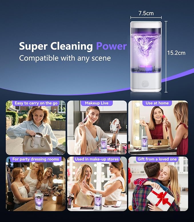 5.0 Upgraded Makeup Brush Cleaner Machine【Industry NO.1-10000 RPM Turbine Motor】Electric Makeup Brush Cleaner【SGS Certified - Zero Dust Residue】Universal One-Button Cleaner, makeup brushes cleaner