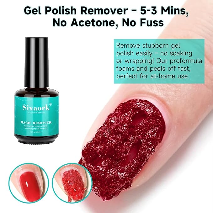 Gel Polish Remover, Gel Nail Polish Remover 2-5 Minute No Soaking or Wrapping Come with Manicure Tools, Removal Kit Quick & Easy for Nails