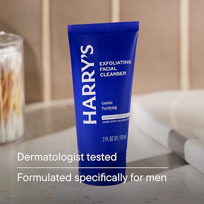 Harry's Exfoliating Face Wash for Men, Gentle Facial Skin Care Products with Volcanic Rock Exfoliant, 2 Fl. Oz, Pack of 3 (Trial and Travel Size)