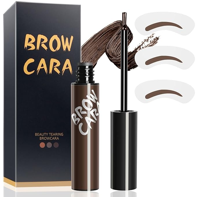 Eyebrow Tint Peel Off - Eyebrow Gel with Eyebrow Stencils, Eyebrow Tattoo Peel Off Waterproof Tinted Brow Gel 3 Days Duration, Brow Tint for Charming Voluminous Brows (Dark Brown)