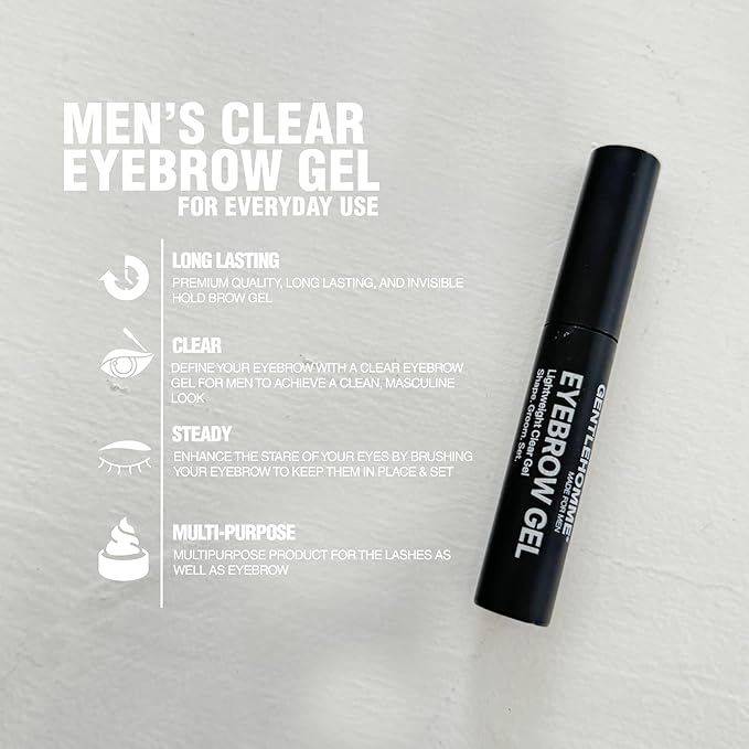 Gentlehomme - Eyebrow Gel - Men’s Clear Brow Gel - Long-Lasting Invisible Hold - Shape, Define, Hold & Set Eyebrows - Liquid Gel & Brush Applicator - Use With Eyebrows & Eyelashes - Vegan - 3 Pack