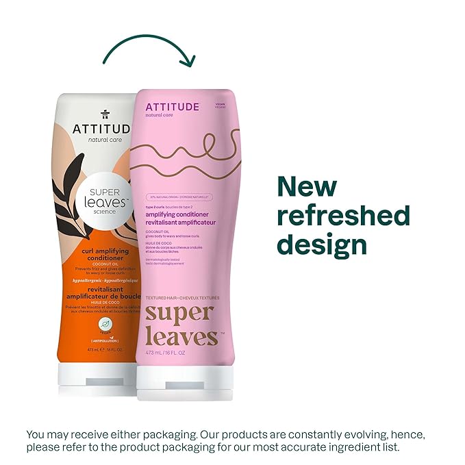 ATTITUDE Amplifying Conditioner for Curly Hair with Coconut Oil, Vegan Detangler and Naturally Derived Ingredients, 2a, 2b, 2c Curl Type, Gives body to Curls, 16 Fl Oz (Pack of 6)
