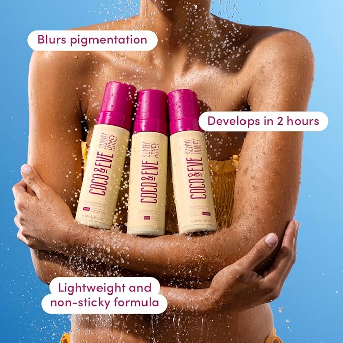 Coco & Eve Sunny Honey Bali Bronzing Self Tanner Mousse - (Dark) All Natural Sunless Tanning Mousse | Instant Self Tanning Lotion with Bronzer and Skin Moisturizer (6.7 fl oz)