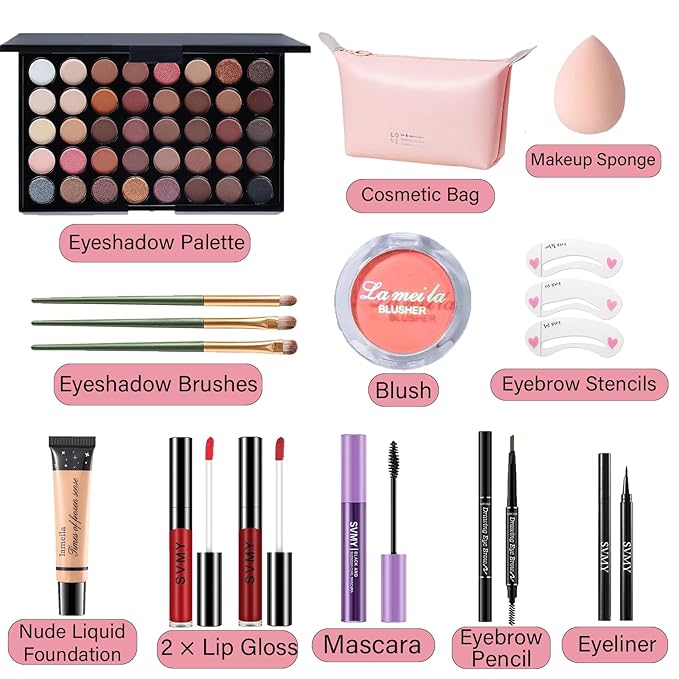 Makeup Set for Women, Makeup Full Kit for Beginners & Professionals, Travel Makeup Set for Teens & Adults, Makeup Gift Set for Girls, Eyeshadow Palette, Lip Gloss, Face & Eye Make up