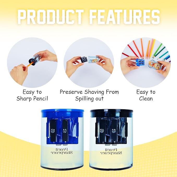 Pencil Sharpener - Dual Hole Premium Quality Sharpener for Standard, Large Colored & Makeup Pencils - Portable Pencil Sharpener for Kids, Artists, Office & Makeup Pencils