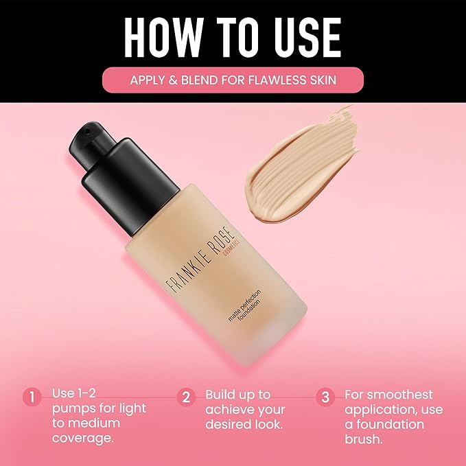 Frankie Rose Cosmetics Matte Perfection Foundation Makeup – Long-Lasting, Hydrating Foundation for Semi-Matte Finish - Foundation Full Coverage for All Skin Types - (China Silk) 1.0 US fl oz / 30 ml