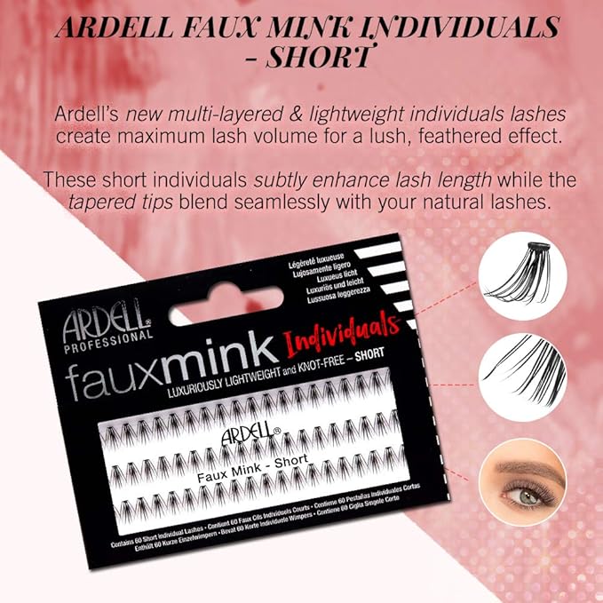 Ardell Faux Mink False Eyelashes, Individual Lashes Short, Black - Natural Look DIY Lash Clusters, Eyelash Extensions, 4 Pack