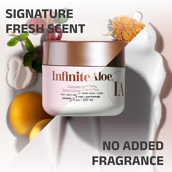 InfiniteAloe Complete Skin Care, Aloe Vera Powered Face and Body Cream for All Skin Types, Dry Skin Everyday Hero, Original Scent - Large Jar 8 oz & 2 Travel Jar 0.5 oz