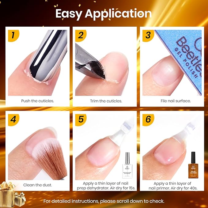 Beetles 15ml Protein Nail Prep Dehydrator and Primer Set - 2PCS Hema-Free & Acid Free Nail Bond Protein Prep Kit for Gel Nail Polish Acrylic Nail Supplies