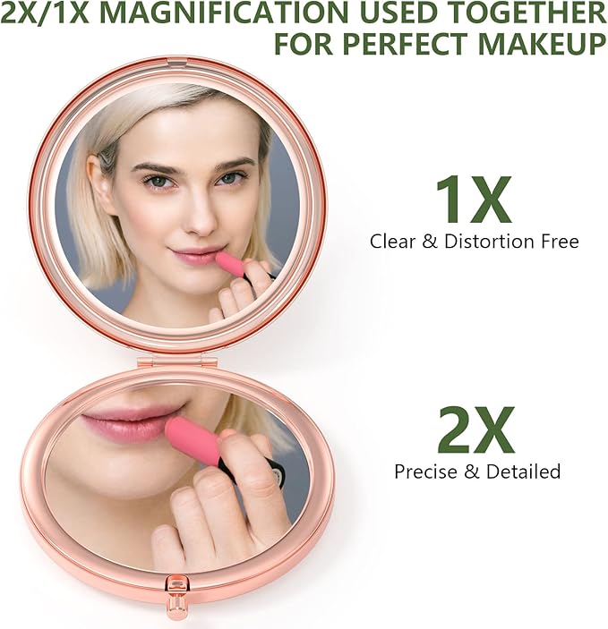 Nipichsha Compact Mirror, Pocket Travel Makeup Mirror, 2 - Sided 2X / 1X Magnification, Small Folding Portable Handheld, 2.75 in Rose Gold, Watercolor Flowers