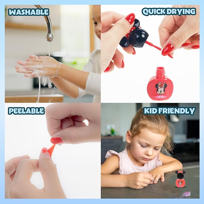 Disney Minnie Mouse Sparkly Cosmetic Makeup Set for Girls with Lip Balm Nail Polish Nail Stickers-35 Pcs|Perfect for Parties Sleepovers Makeovers|Birthday Gift for Girls by Townley Girl