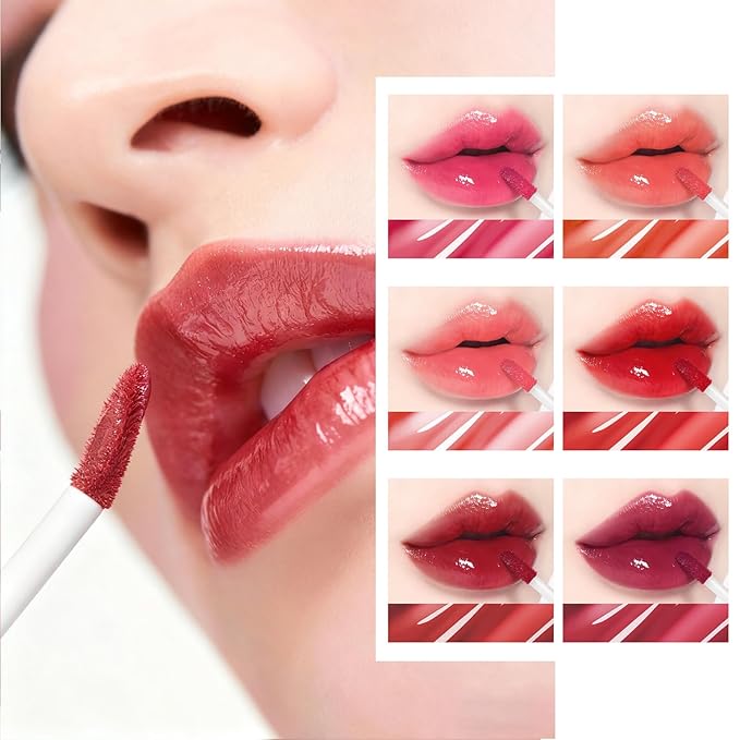 6 Colors Lip Tint Stain Set,Lip Gloss for Women,bright moisturizing lip gloss,Velvet Watery Lip Stain Moisturizing Mini Liquid Lipstick,Long lasting Non-Stick Cup, Multi-use Lip and Cheek Tint(Set a)
