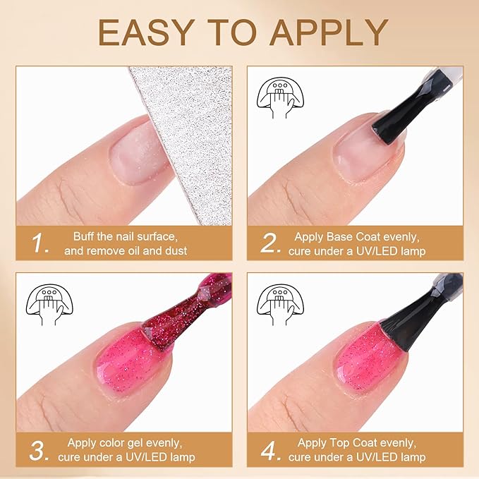 Gel Base and Top Coat Set, 2PCS 15ml Soak Off Gel Nail Polish, No Wipe Top Coat & Base Coat for UV LED Nail Lamp, Long-Lasting base para uñas en gel, Professional Manicure supplies