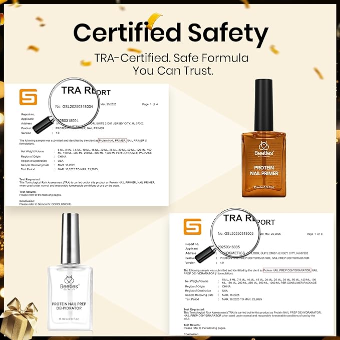 Beetles 15ml Protein Nail Prep Dehydrator and Primer Set - 2PCS Hema-Free & Acid Free Nail Bond Protein Prep Kit for Gel Nail Polish Acrylic Nail Supplies