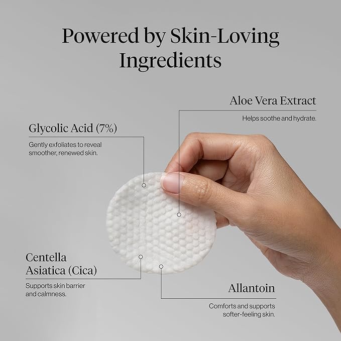 Kitsch Gentle Exfoliating Glycolic Acid Pads for Skin Care with Witch Hazel, Cica & Allantoin – Pre-Soaked Cotton Pads for Face & Body with Tweezers for Smooth, Radiant Skin – 50 count