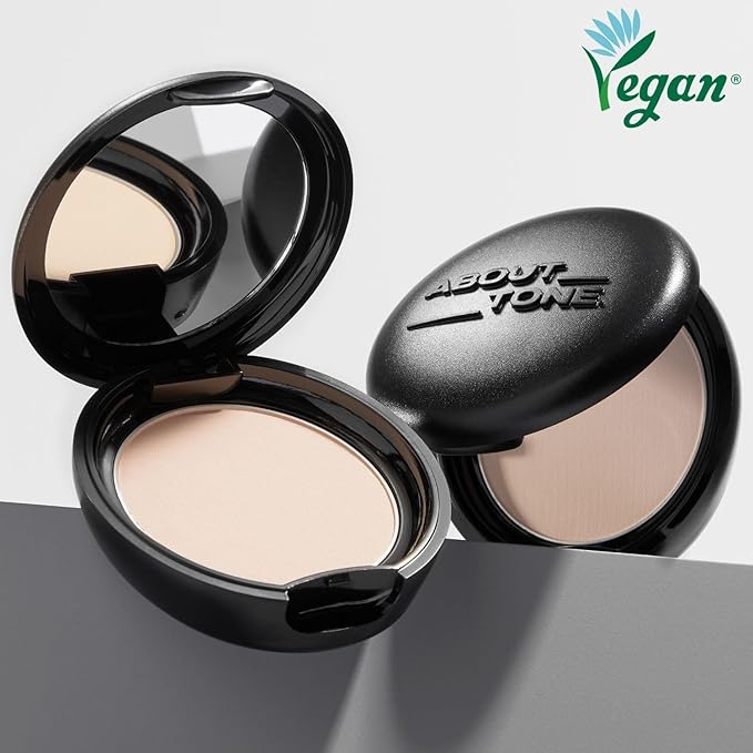 ABOUT TONE Blur Powder Pact 0.32oz - Pressed Powder Compact with Mirror and Puff Makeup Setting Finishing Blurring Natural Translucent Lightweight Face Sebum Oil Control Vegan Formula (03 NATURAL)