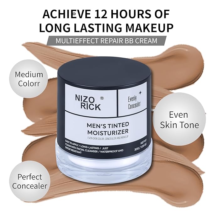Men's BB Cream Foundation,Hydrating Non-Greasy Tinted Moisturizer for men, Long Lasting Matte Concealer Full Coverage Men CC Cream Foundation for All Skin Types, 30g/1.05 oz