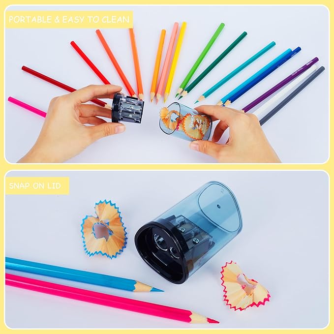 Pencil Sharpener - Dual Hole Premium Quality Sharpener for Standard, Large Colored & Makeup Pencils - Portable Pencil Sharpener for Kids, Artists, Office & Makeup Pencils