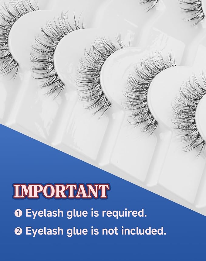 Eyelashes Natural Look Wispy Lashes Flared Strip False Eyelash Short Lash Soft False Eyelashes Fluffy Pack 7 Pairs Everyday 12MM D86