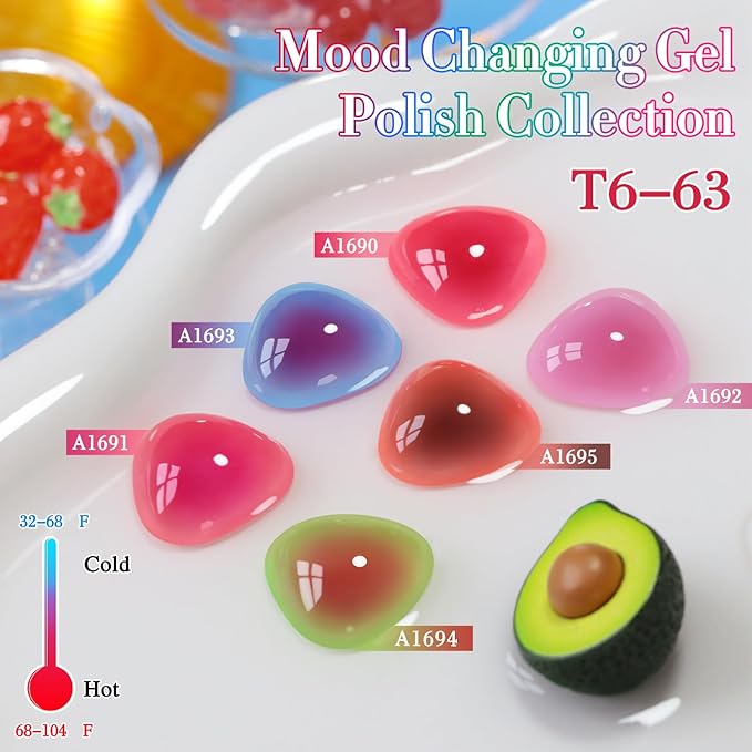 Double Rhythm 6 Pcs 15 ML Gel Polish Set Same Color Same Bottle Soak Off Gel Polish Kit Nail Art Manicure Salon DIY at Home for Women (Color Changing Red Pink Purple Brown-T6-63)