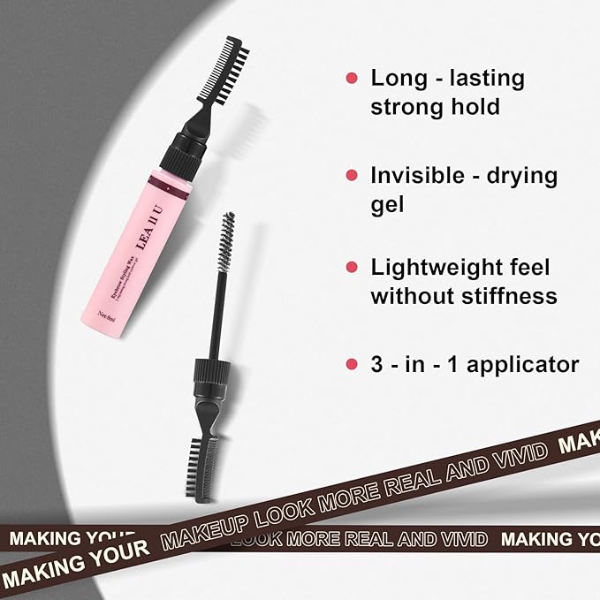 LEA II U Eyebrow Gel Clear Wax, Long-Lasting Invisible Formula, 8ml, 3-in-1 Eyebrow Styling Gel, Value Clear Formula with Spiral Brush, Professional Brow Shaping and Setting