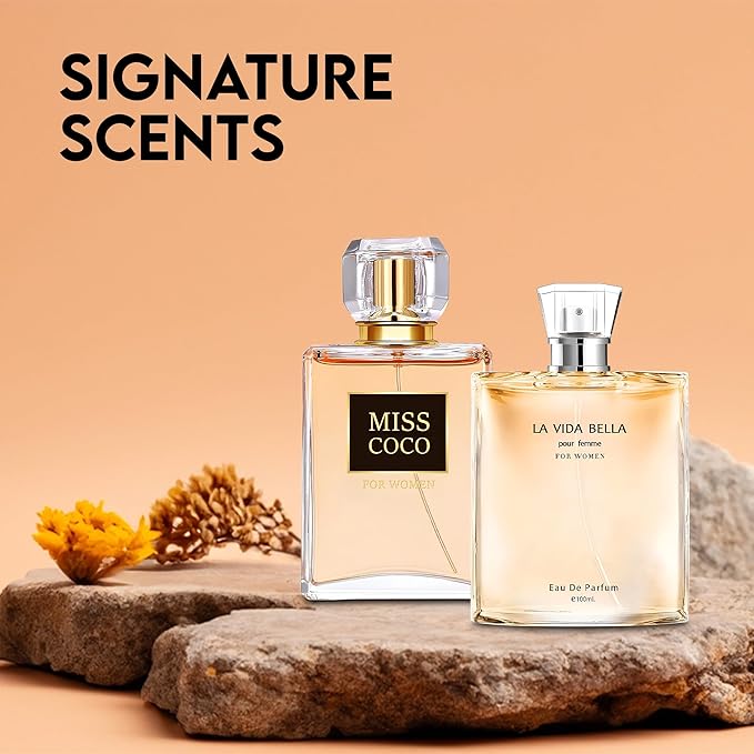 Women Perfume 2PCS Combo La Vida Bella&Miss Coco Nice Scent Eau De Parfum Long Lasting Fragrance 3.4 Fl Oz Spray Each for Daily Used