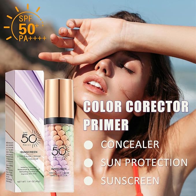 Primer for Face Before Makeup,One Step Color Corector Primer,SPF 50 PA+ 3 In 1 Sunscreen Isolation Cream,Color Correcting Facial Serum Oil Control & Moisturizing Skin Tone,Tinted Moisturizer with Spf