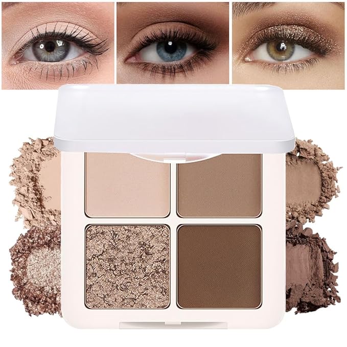 Neutral Nude Brown Eye Shadow Palette, Metallic and Shimmer Magic Eyeshadow Makeup, Velvety Pigmented Creamy Formula, Four Way Quad Eye Shadow Palette For Old Women, (02#Nude Brown)