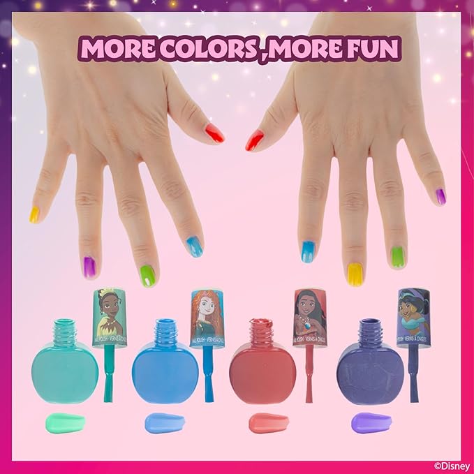 Disney Princess Sparkly Cosmetic Makeup Set for Girls with Lip Gloss Nail Polish Nail Stickers 11 Pcs Perfect for Parties Sleepovers Makeovers Birthday Gift by Townley Girl