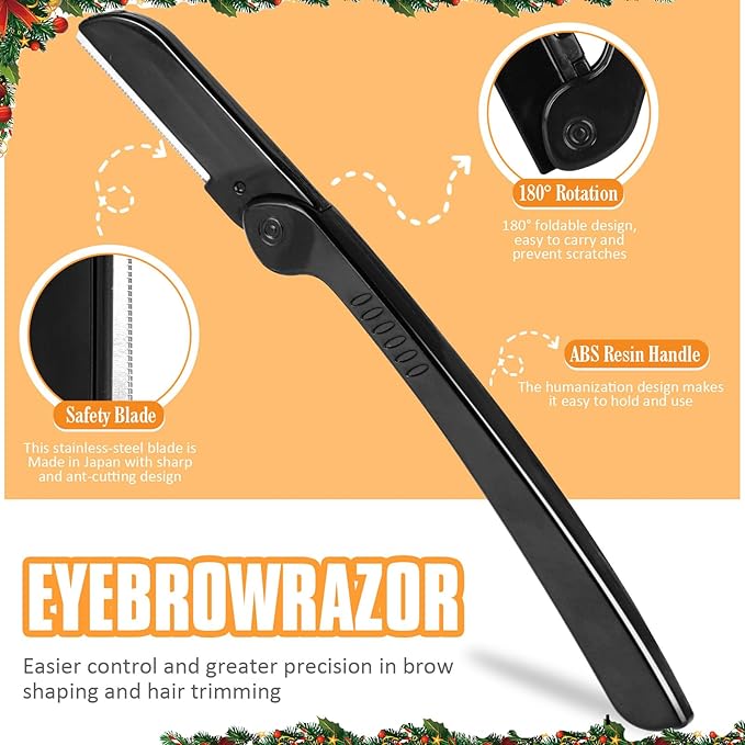 Yougai Tweezers Set, 9 Pcs Professional Stainless Steel Tweezers Kit for Women Facial Hair, Precision Eyebrow Tweezer Kit with Curved Scissors and Eyebrow Razor for Ingrown Hair Removal