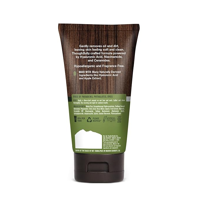 Every Man Jack Hydrating Face Wash for Men with Hyaluronic Acid & Niacinamide – Gently Removes Dirt and Oil, Revives Dry, Dull Skin – 5 fl oz (2 Pack)