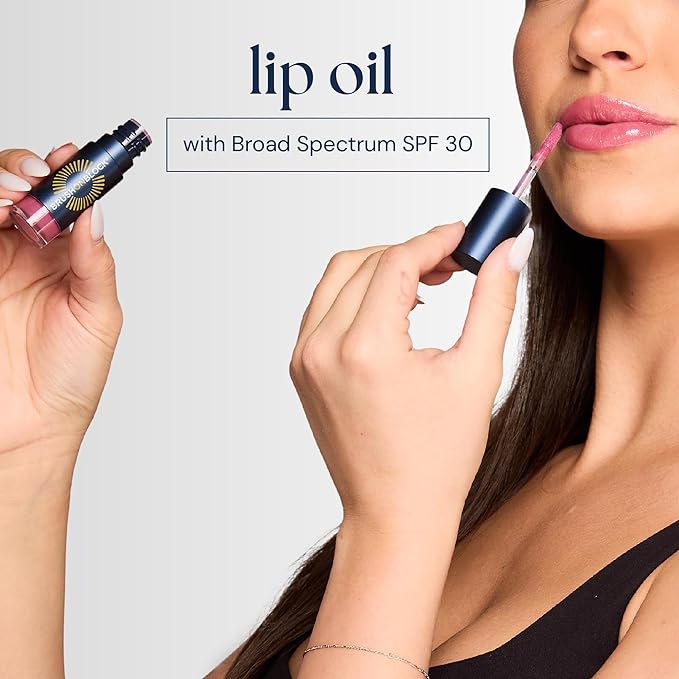 Brush On Block Sun Shine Protective Lip Oil 3 Color Variety Pack, Broad Protection Hydrating SPF 30 Mineral Sunscreen, Nude Tint, Coral, and Fig