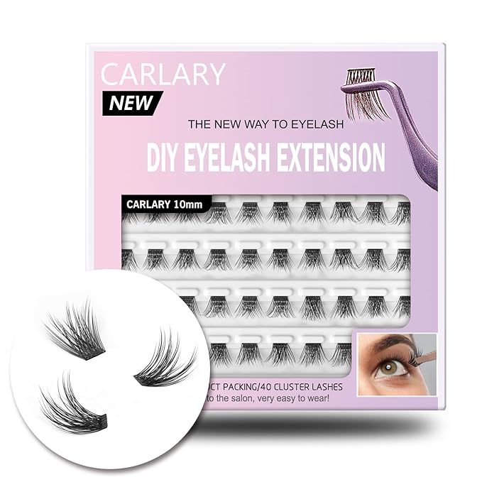 Lash Clusters, DIY Eyelash Extension, 40 Clusters Reusable Individual Lash Clusters, 3D Effect Wispy C Curl False Eyelashes for Home Eyelash Extensions (10mm)