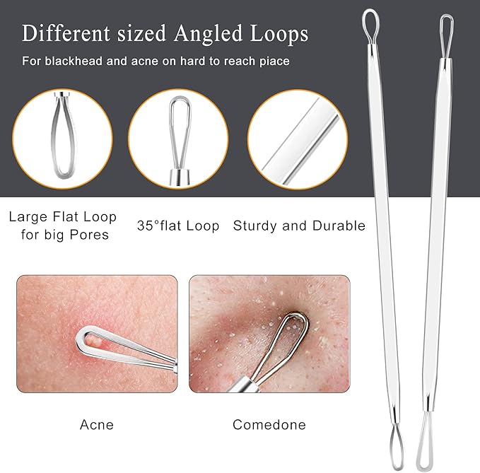 Pimple Popper Tool Kit - 6 Pcs Blackhead Remover Comedone Extractor Tool Kit with Metal Case for Quick and Easy Removal of Pimples, Blackheads, Zit Removing, Forehead, Facial and Nose(Silver)