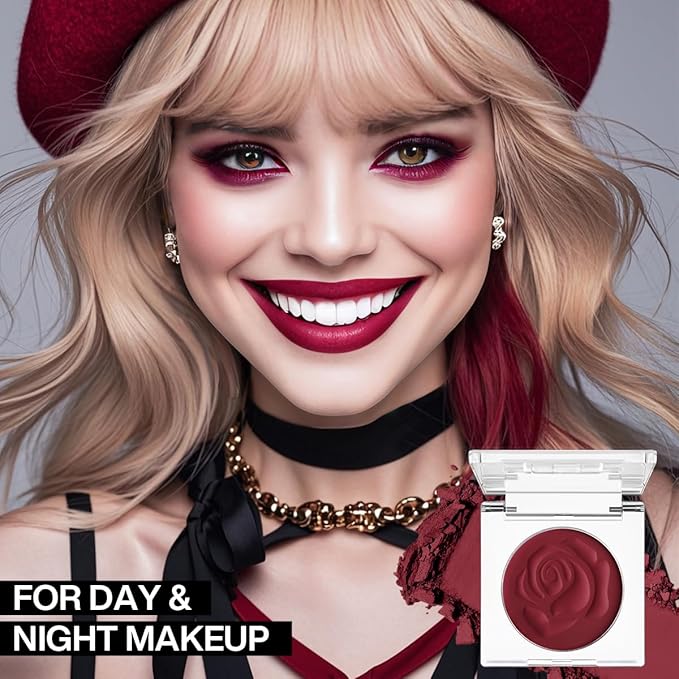 DE'LANCI Wine Red Eyeshadow Matte Single, Intense Color Claret Red Eyeshadow Palette, Pigmented Smooth Formula Dark Red Makeup for Girl and Women, for Eyes Face Body Paint Halloween SFX Gothic Makeup